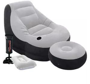 Надувное кресло Intex с  пуфиком + ручным насосом и подушкой